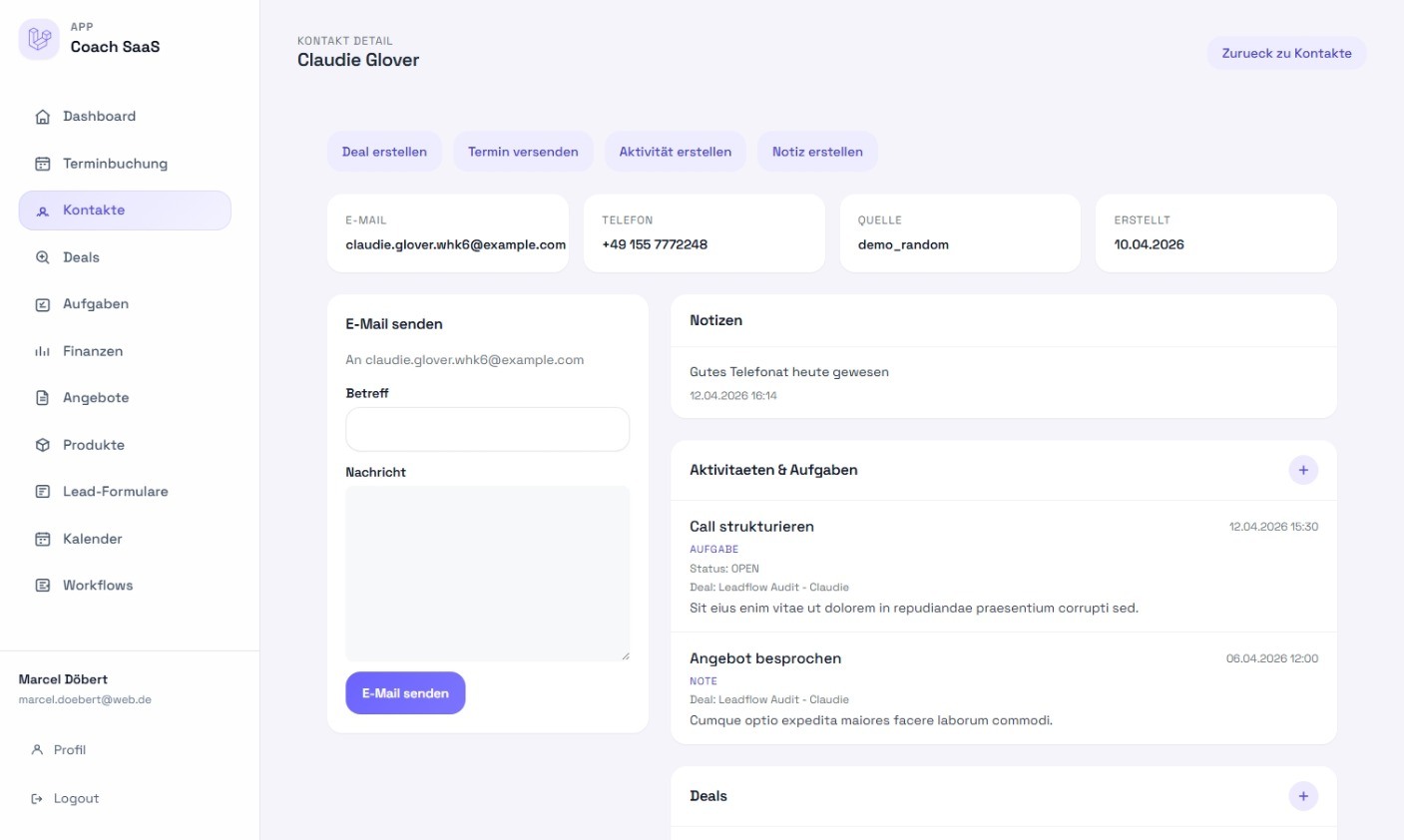 Coach SaaS Kontakte CRM